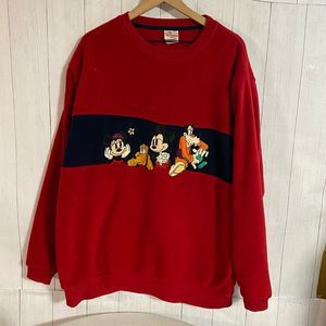 The Disney Store Men's Large Embroidered Red Fleece Crewneck Sweatshirt Vintage